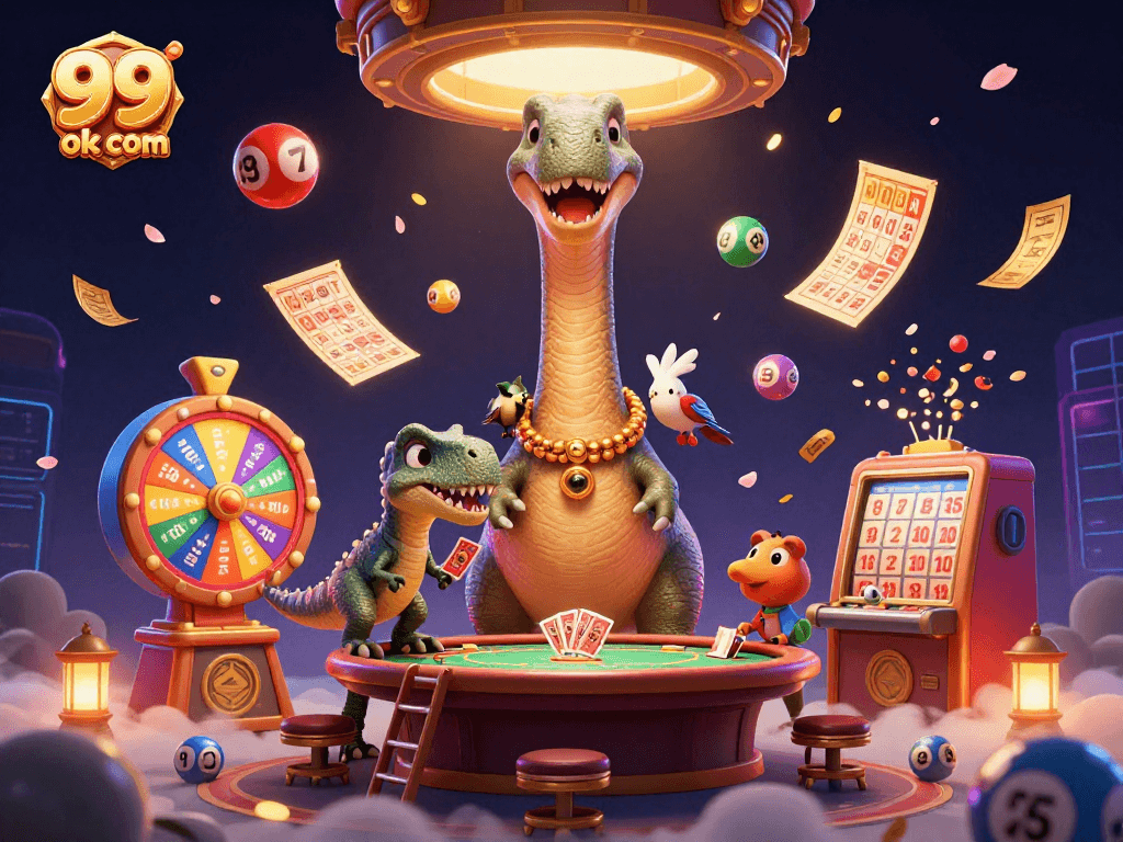 Experience exciting gaming action at 99 ok com with a vibrant casino illustration.