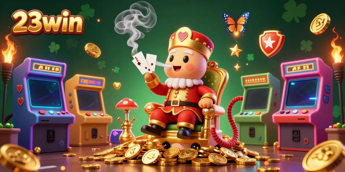 Experience the excitement of 23win with a vibrant 3D casino scene filled with game elements and colorful characters.