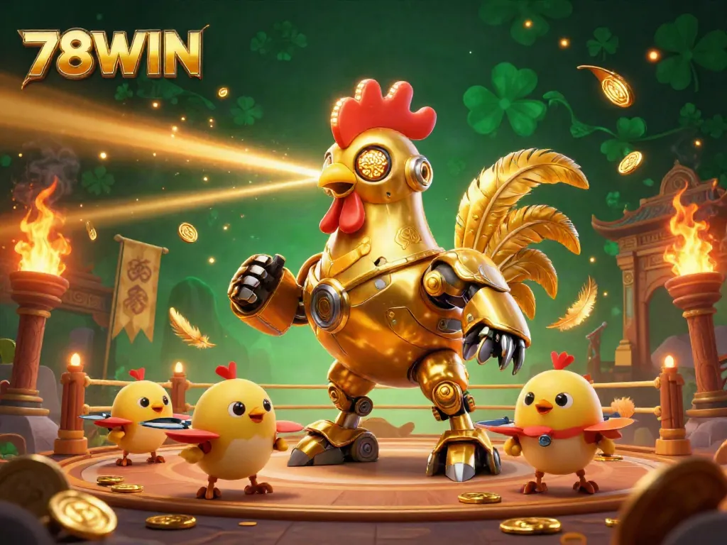 Experience thrilling gameplay at 78WIN with golden, futuristic characters and dynamic casino elements.