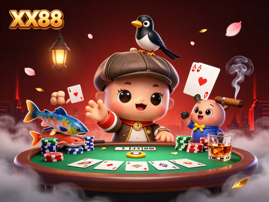 Experience the thrill of XX88 with vibrant casino elements and characters in a playful game scene.