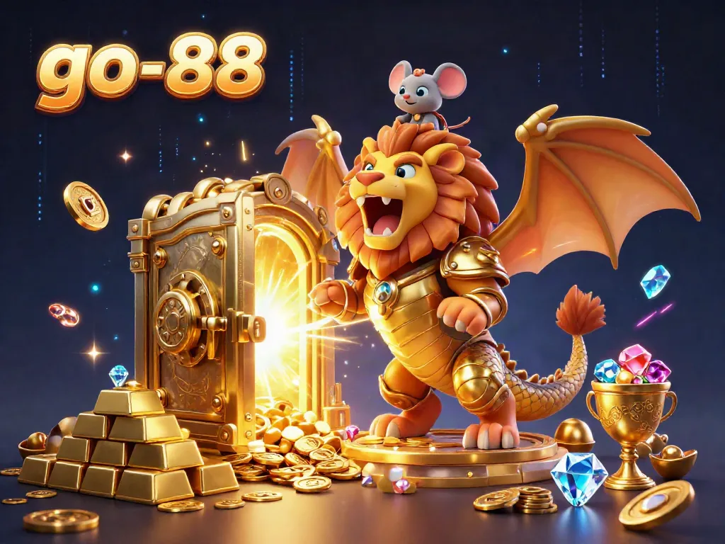 Join the action at go-88 and discover the treasures from the chimera guardian amidst a dazzling casino scene.