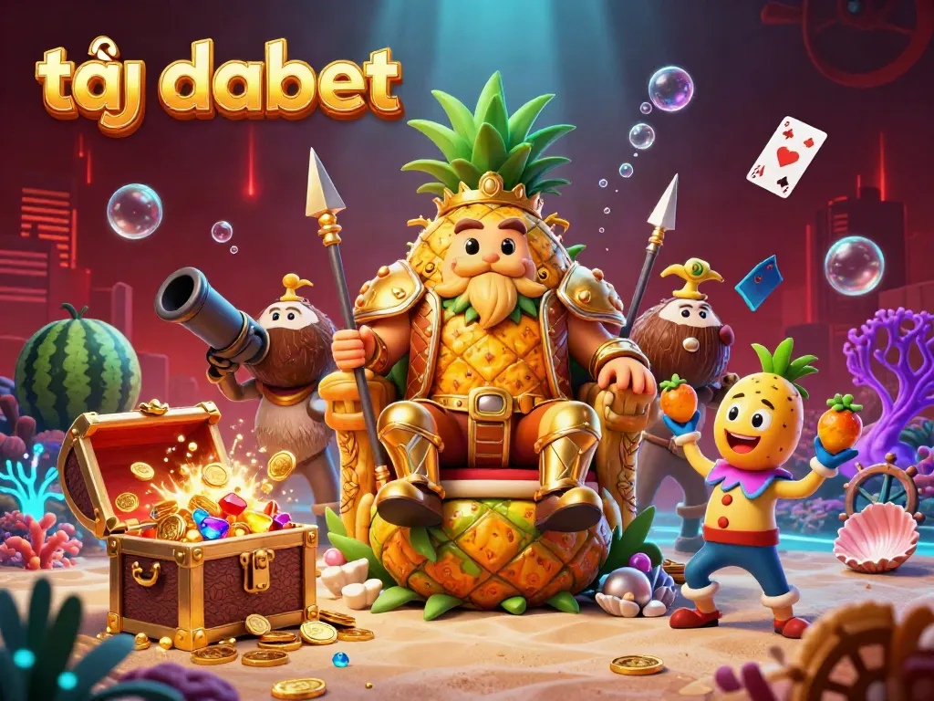 Experience thrills at tại dabet with our dynamic casino scene featuring cartoon characters and sparkling gems.