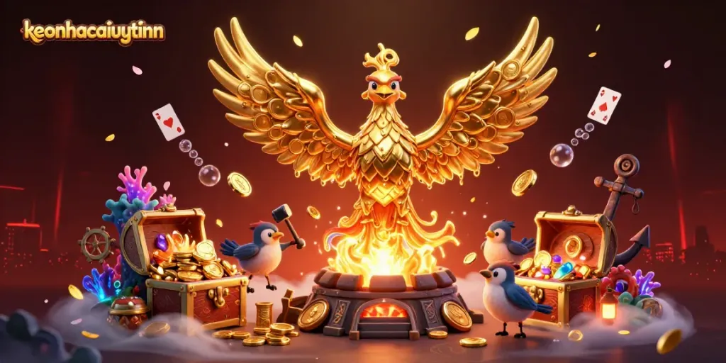 Experience the thrill of betting at keonhacaiuytinn with golden phoenix, dynamic casino elements, and vibrant visuals.