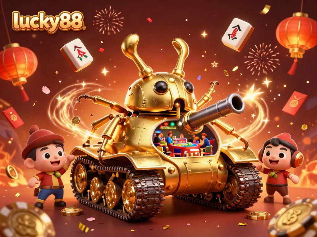 Experience thrilling action at lucky88 with a vibrant casino scene featuring a massive golden beetle tank.
