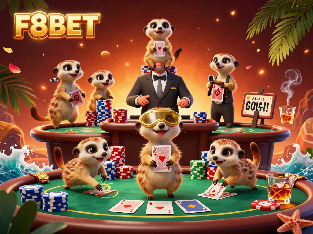 Experience the excitement of the F8BET casino with lively meerkats in a vibrant 3D environment.