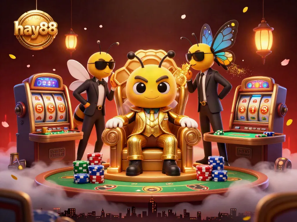 Experience thrilling gameplay with hay88's vibrant 3D casino scene featuring exciting gambling elements.