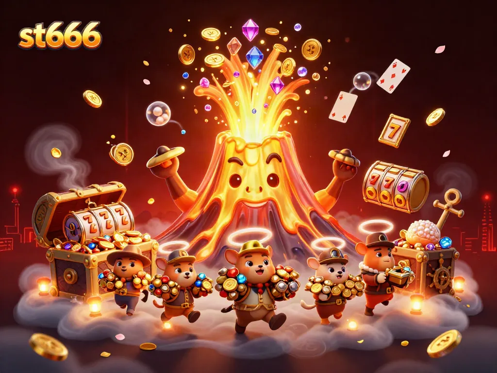 Experience thrilling wins at st666, as a volcanic treasure erupts with coins, gems, and fun casino elements.