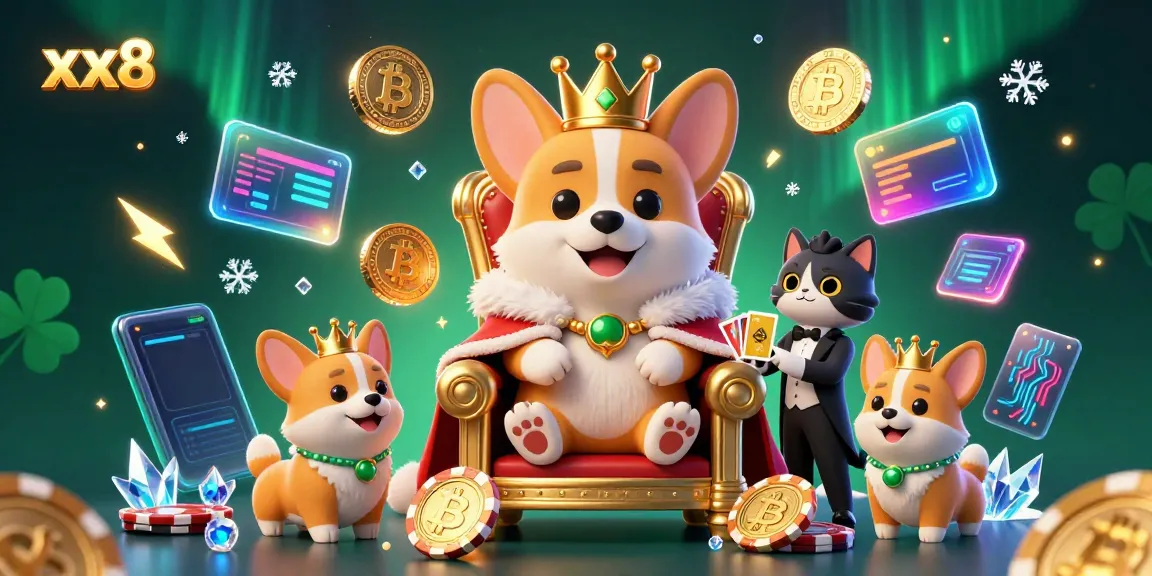 Engage with xx8 in this vibrant 3D casino scene featuring cartoon characters and crypto elements.