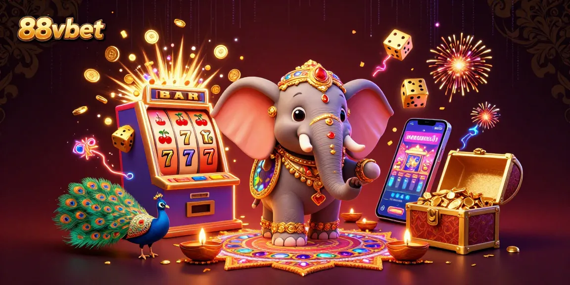 Engage with 88vbet's vibrant casino adventures featuring a colorful 3D scene with winning symbols and festive elements.