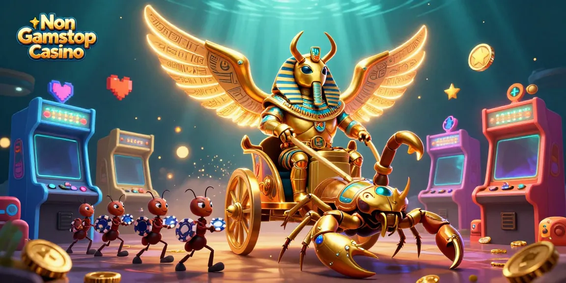 Experience vibrant energy with this Non Gamstop Casino illustration featuring a golden beetle in action.
