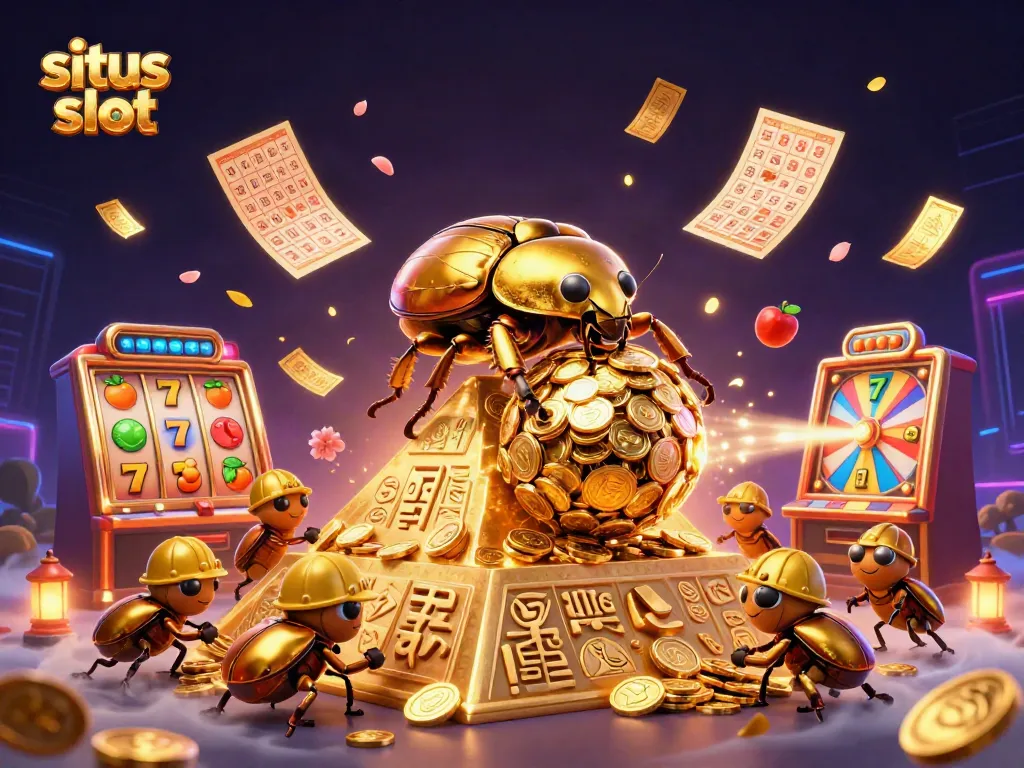 Engage with situs slot experience, featuring a golden dung beetle leading a jackpot mission
