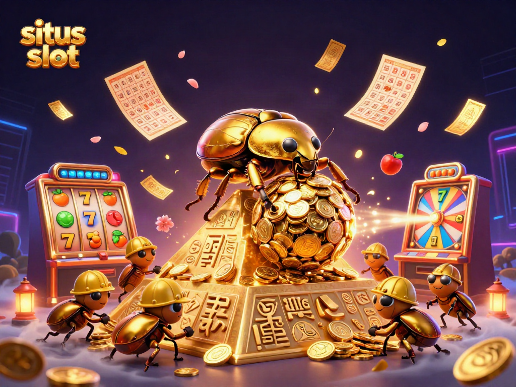 Engage with situs slot experience, featuring a golden dung beetle leading a jackpot mission
