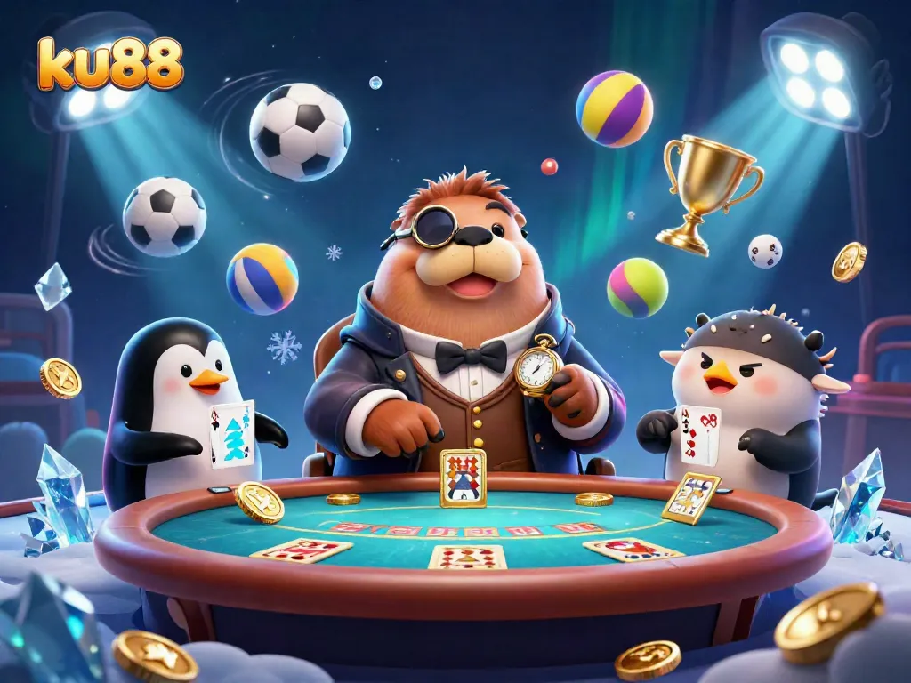 Engage in exciting betting experiences with ku88, showcasing vibrant underwater poker action among animated characters.
