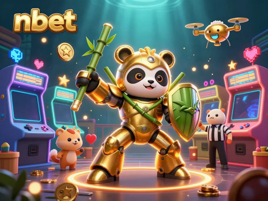 Engage with thrilling nbet gameplay featuring a golden panda robot in a vibrant arena