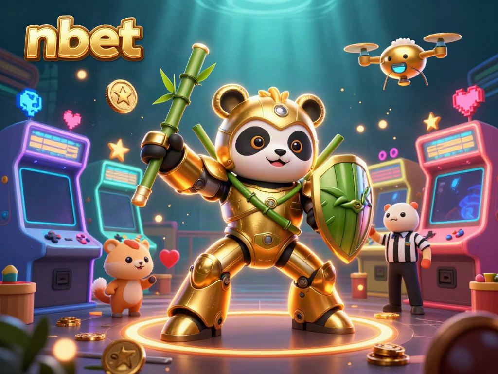 Engage with thrilling nbet gameplay featuring a golden panda robot in a vibrant arena