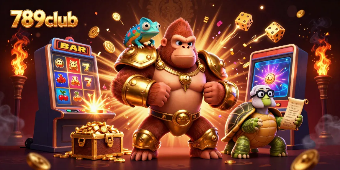 Engage with thrilling 789club gaming excitement featuring a dynamic slot machine, golden treasures, and iconic characters.