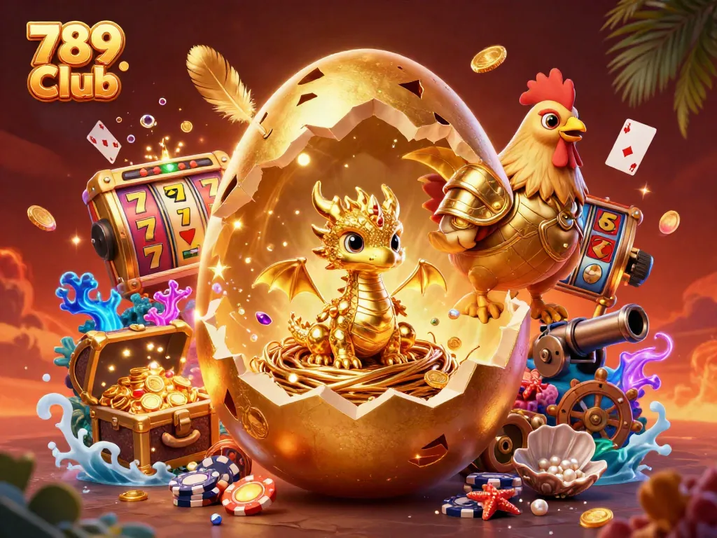 Experience the thrill of gambling at 789 Club with dazzling dragons, poker chips, and dynamic slots!