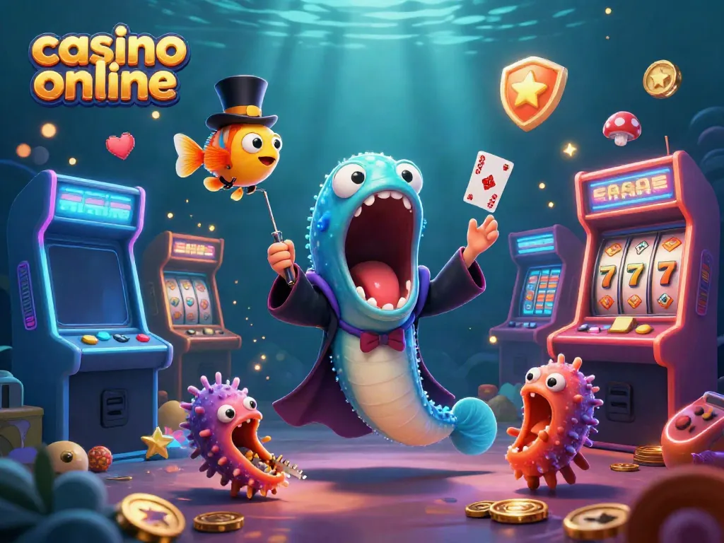 Engage in thrilling card tricks at casino online with vibrant 3D characters amidst exciting slot machines.