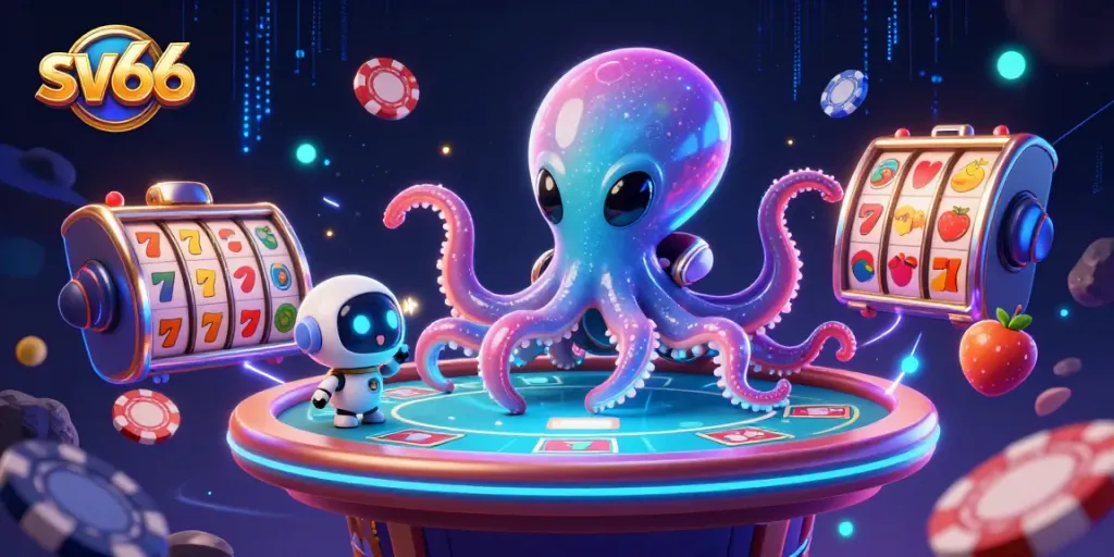 Experience thrilling slots action at sv66 with our vibrant casino-themed 3D illustration.