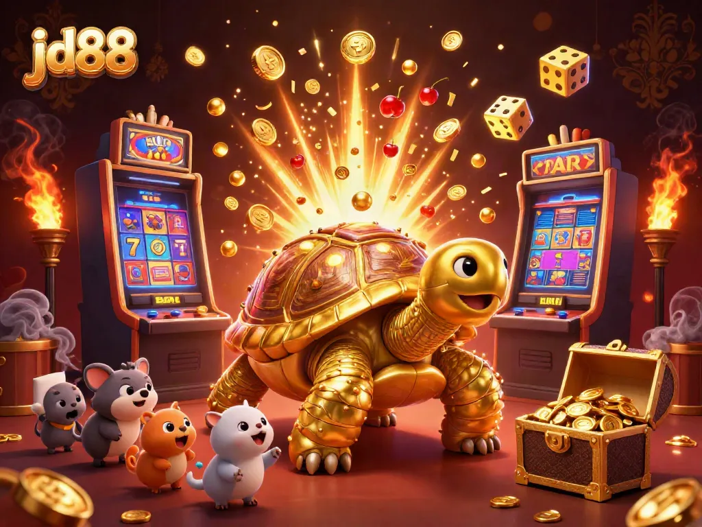 Experience the thrill of winning big with jd88's vibrant casino games in this animated scene.