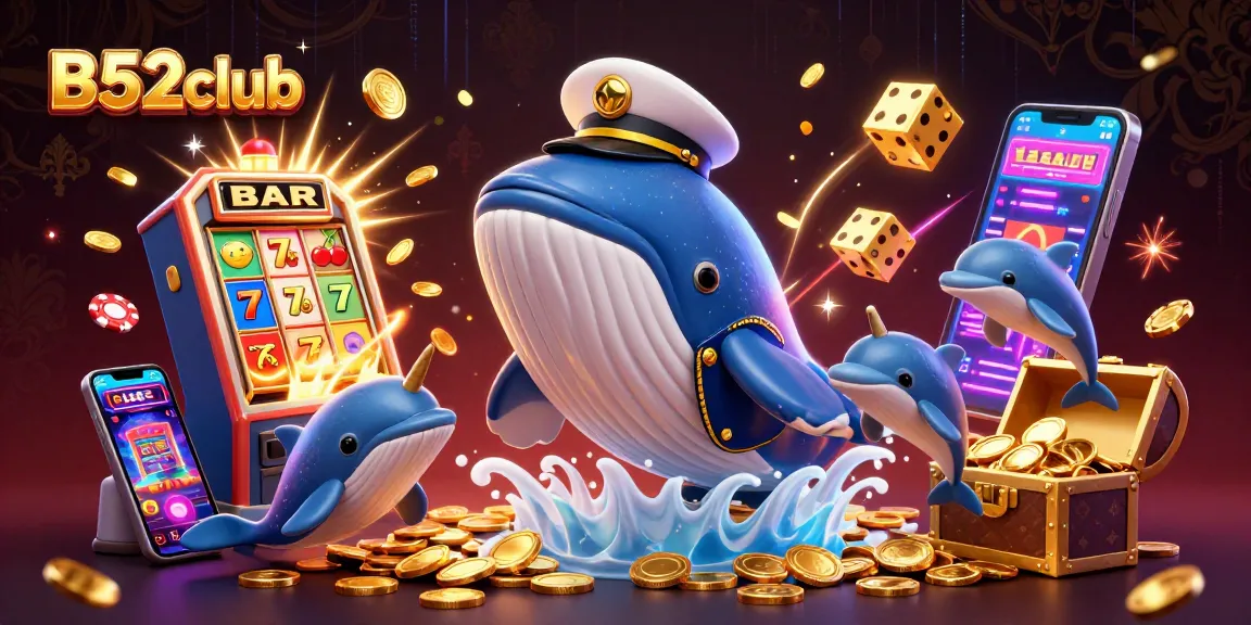 B52club rewards await as whales breach through coins with playful dolphins and festive slot symbols