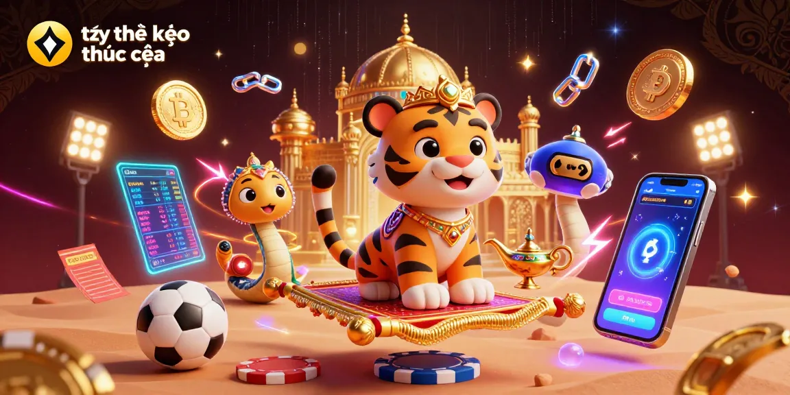 Engage with tỷ lệ kèo nhà cái as dynamic betting elements surround a vibrant 3D tiger sultan scene.