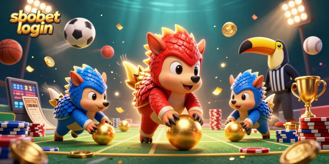 Engage in SBOBET login with dynamic pangolins and vibrant sports elements in casino action.