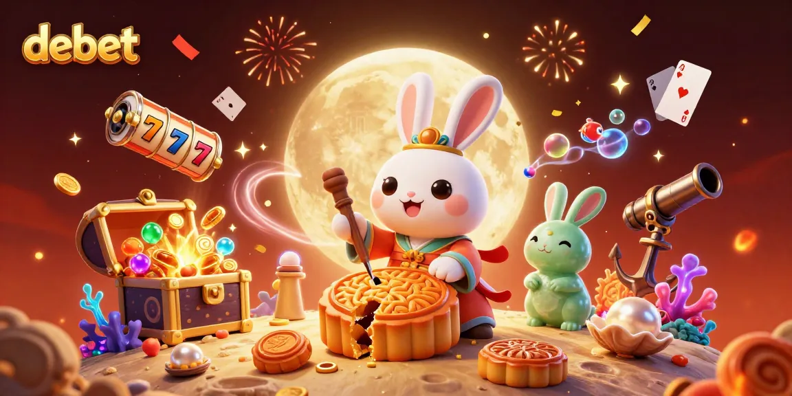 Experience debet excitement with a 3D cartoon moon rabbit celebrating casino wins in a vibrant scene.