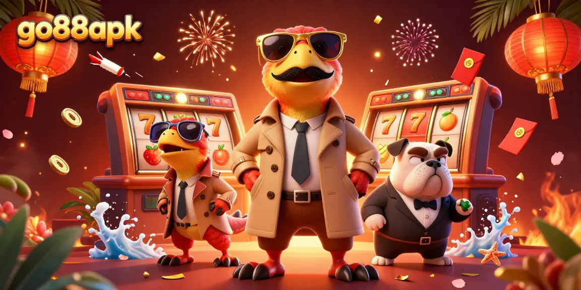 Capture winning moments at go88apk with colorful slot game characters in a VIP casino scene.