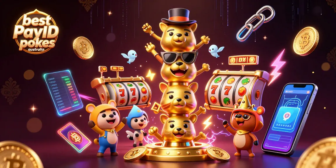 Engage in the best PayID pokies Australia with vibrant casino elements in a lively 3D illustration.