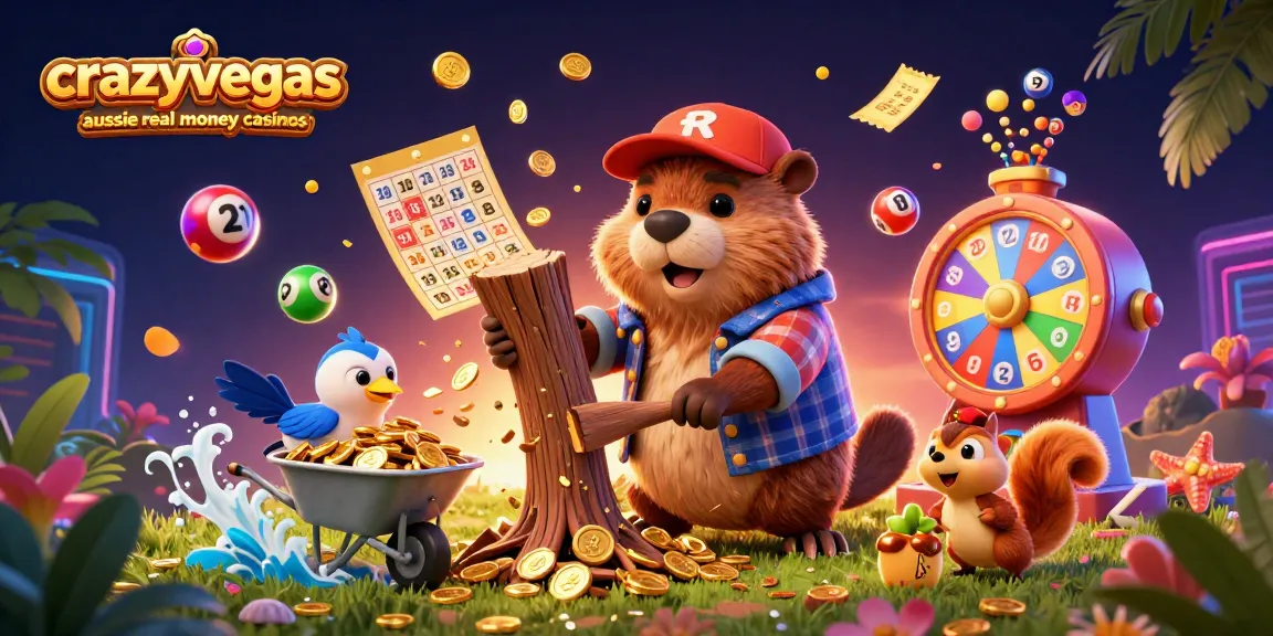 Engaging scene featuring crazyvegas aussie real money casinos with cartoon characters and vibrant casino elements.