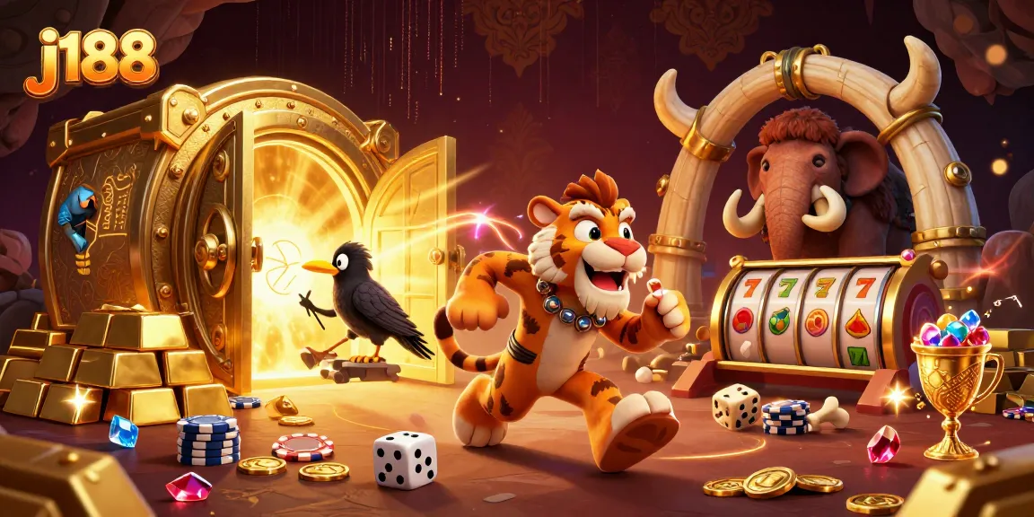 Spin the reels at j188 in this captivating caveman-themed casino scene.