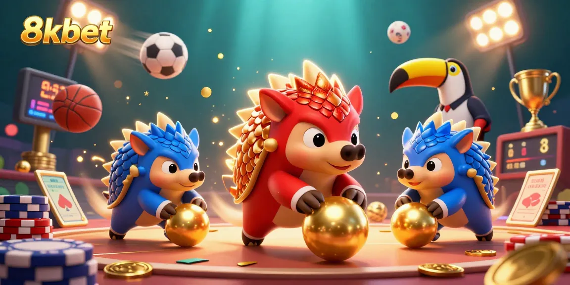 Engage in thrilling gameplay with 8xbet's competitive pangolin duo in a vibrant casino atmosphere.